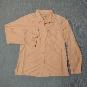 Exofficio Short Womens Medium Peach Nylon Long‎ Sleeve Button Outdoor Fishing